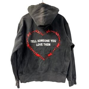 Pythia Hoodie Tell Someone You Love Them BarbedWireHeart WashedBlack Pullover L